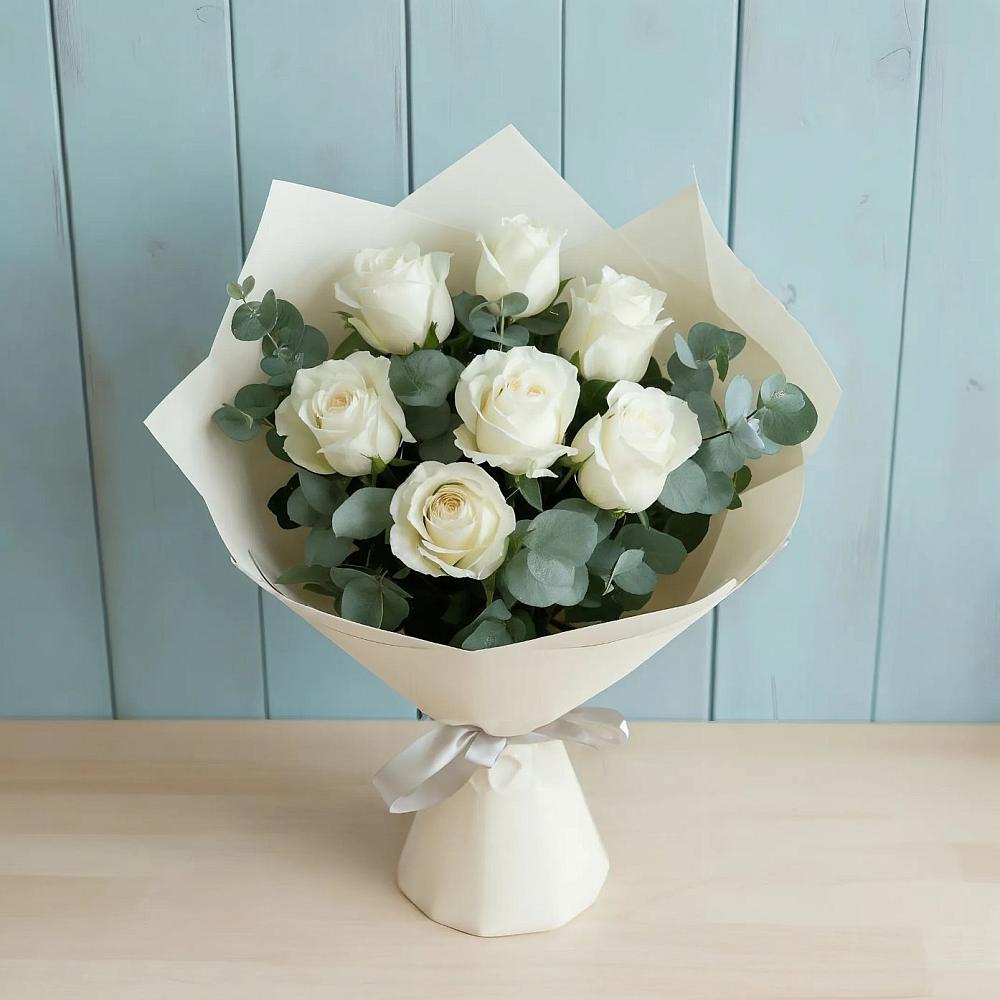 Букет Белые розы в Эвкалипте в Балаклаве