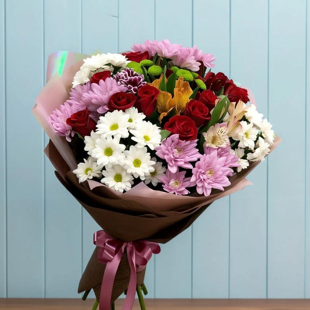 Букет цветов из: Розы, Хризантемы и Альстромерии в Балаклаве