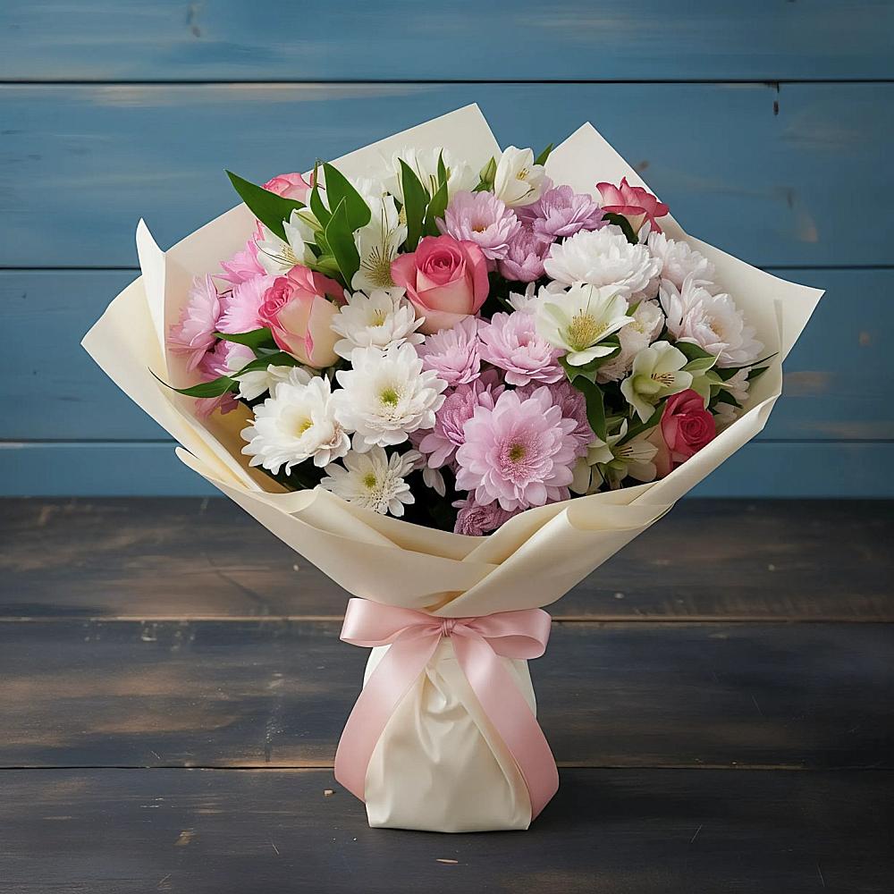 Букет цветов из: Хризантемы, Альстромерии и Розы в Балаклаве